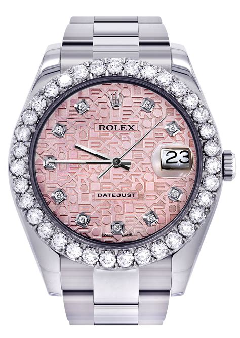 rolex datejust ii pink dial|Rolex pink face with diamonds.